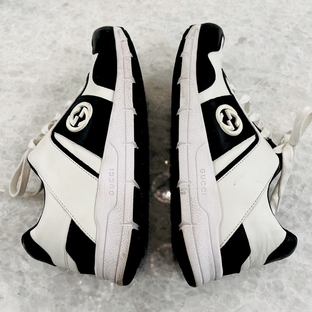 GUCCI Miro Soft Black/White Leather Interlocking GG Sneakers Size 38.5